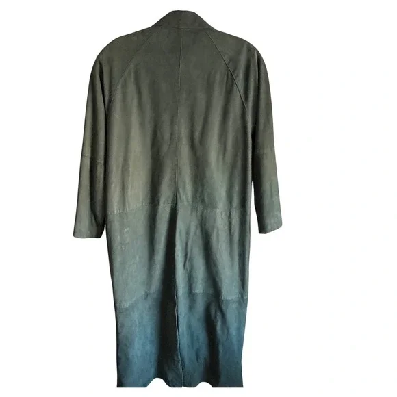 VTG Paris Sport Club Forest Green Suede Duster Coat M Oversized 80s 90s Korea - Picture 9 of 16